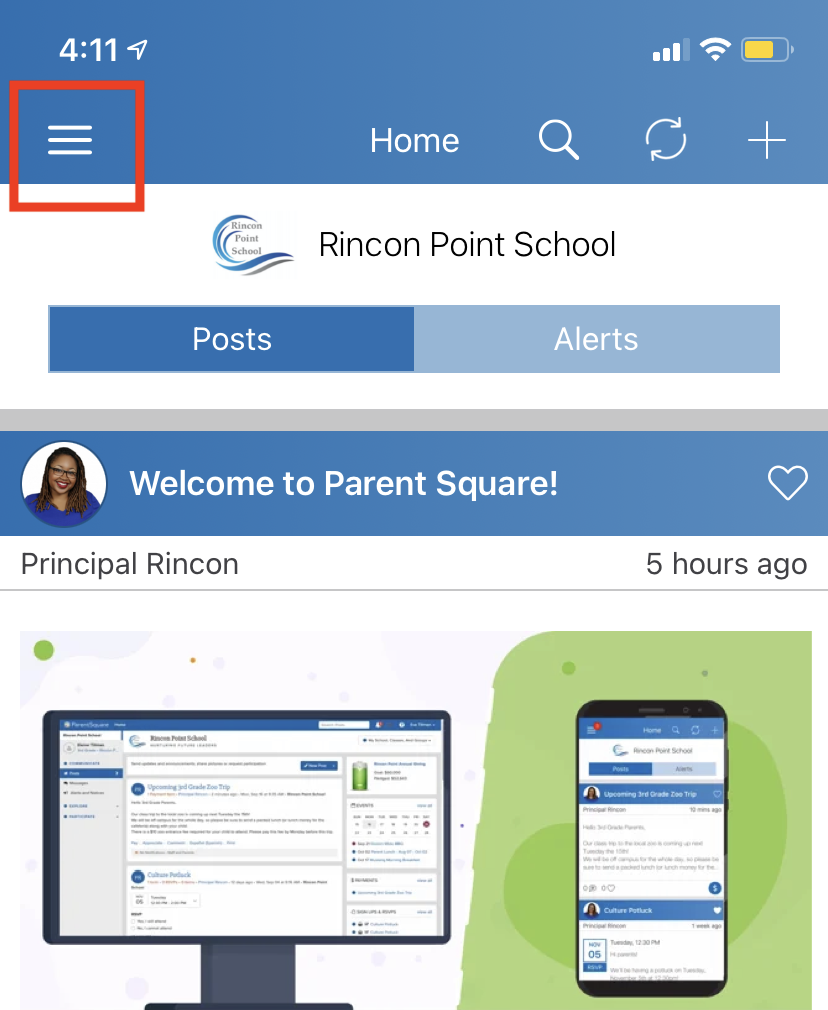 ParentSquare App Menu Image